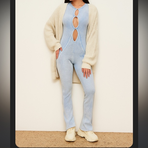 DS Los Angeles Pants - NWT boutique romper 1 piece runsie Light Blue Ribbed Jumpsuit short sleeve